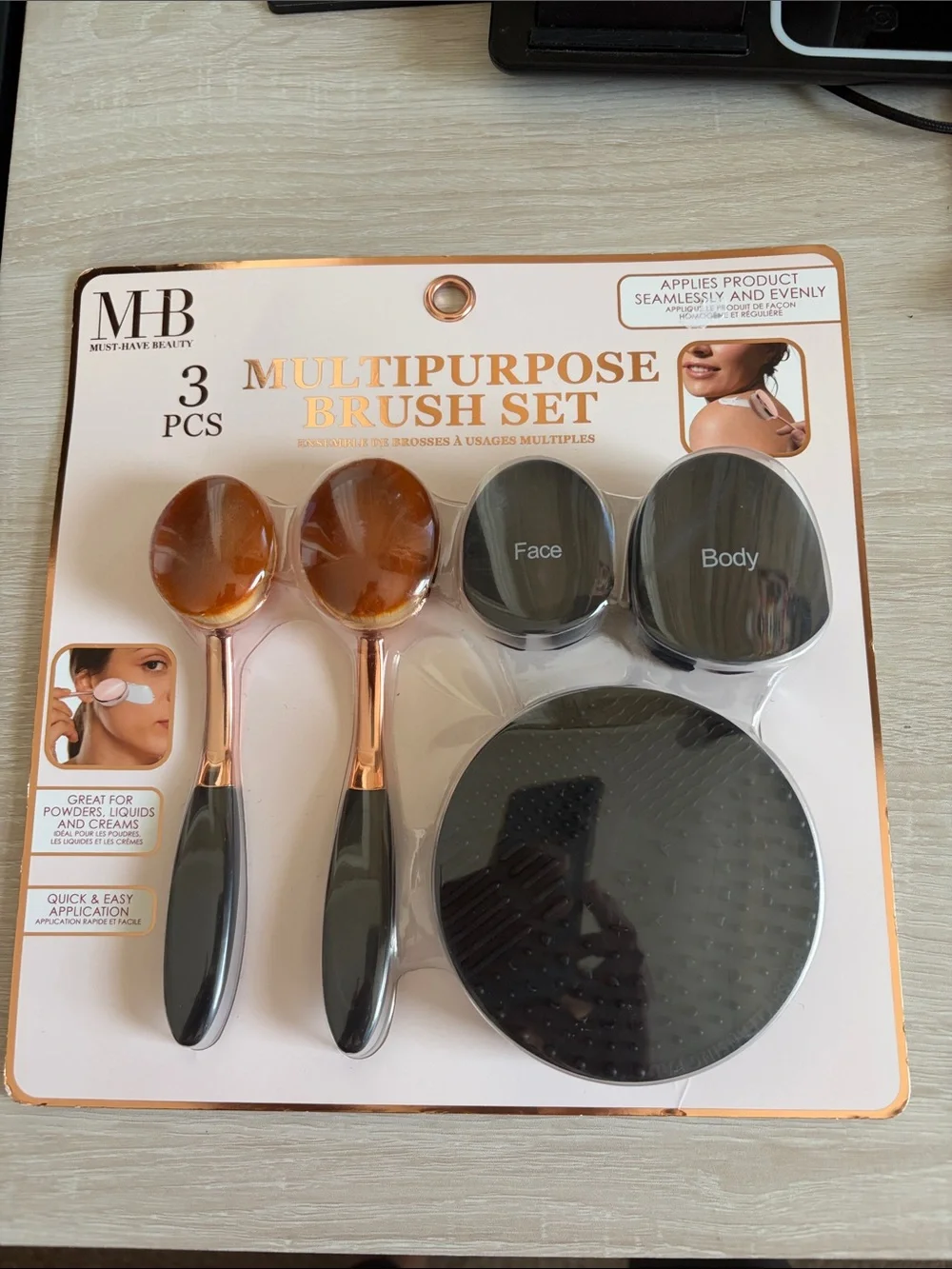 MB Multipurpose Makeup Brush Set - Black and Rose Gold (3 pcs)
